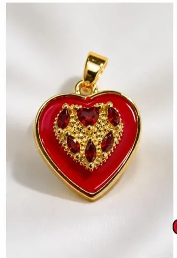 Colgante de Rodio - Corazón rojo con piedras