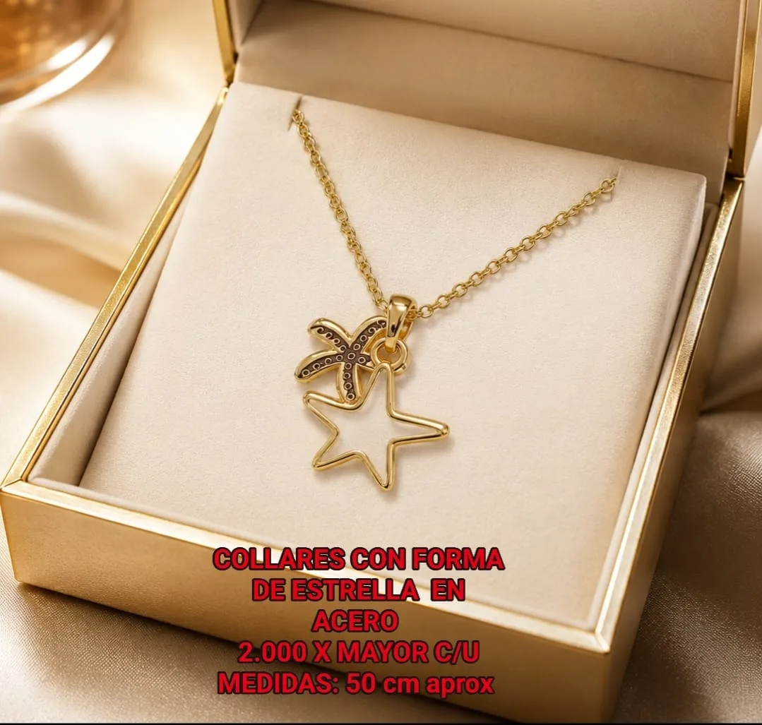 Collar con Forma de Estrella en Acero - Estrella calada con dije estrella de mar
