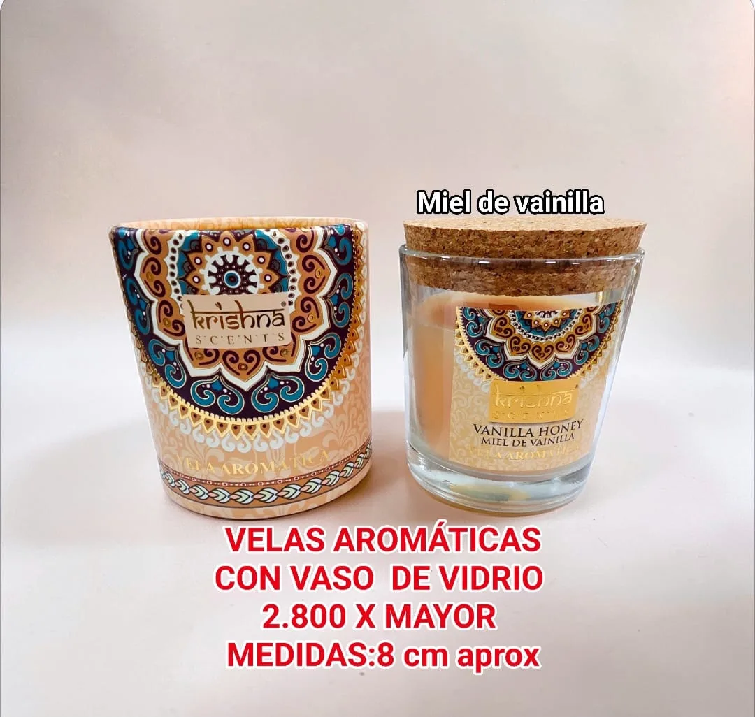 Velas Aromaticas Krishna Vaso de Vidrio Miel de Vainilla