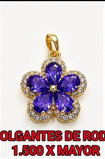 Colgante de Rodio - Flor piedras azul/morado