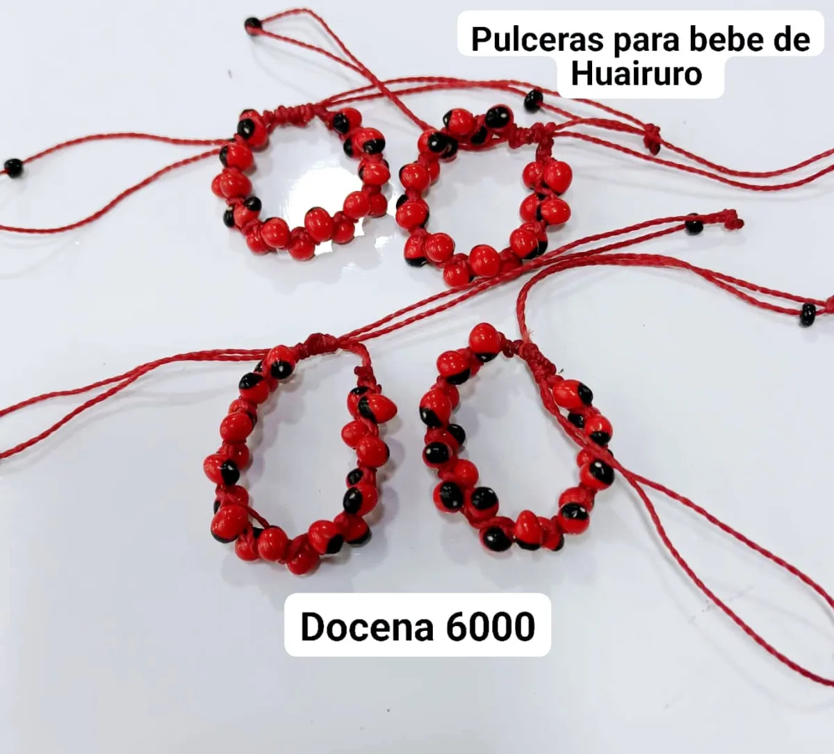 Pack 12 Pulsera Semilla de Huairuro para Bebé en Hilo Rojo Macramé con Cierre Ajustable