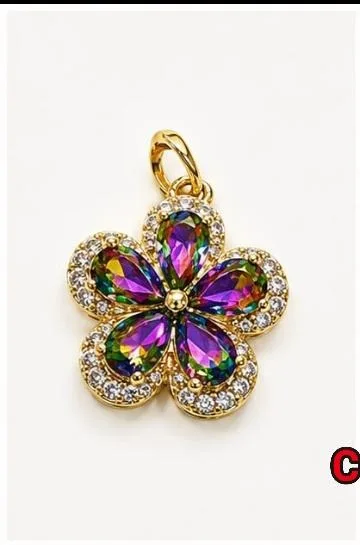 Colgante de Rodio - Flor piedras multicolor/arcoíris