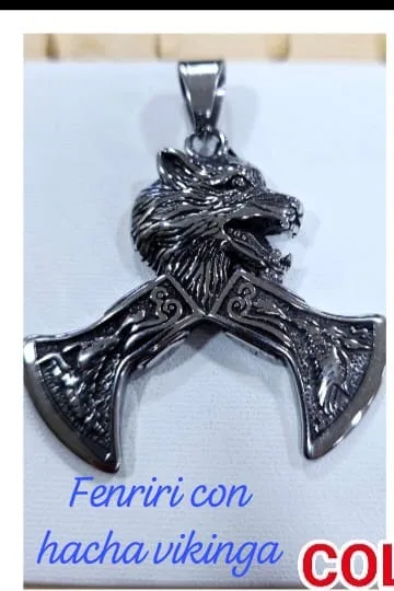 Colgante de Acero - Fenrir con hacha vikinga