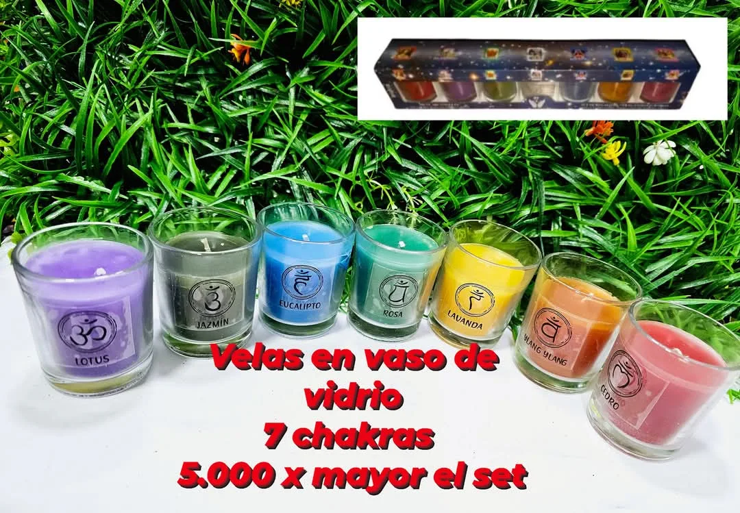 Velas en Vaso de Vidrio - 7 Chakras