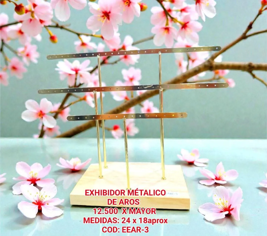 Exhibidor Metálico de Aros 3 Niveles Escalonado (Dorado)