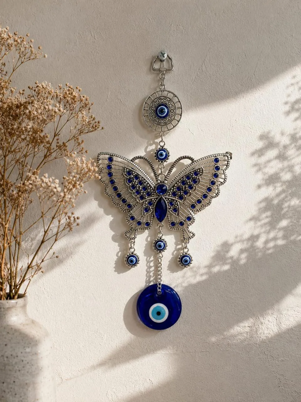 Colgante Mariposa Azul con Ojo Turco de Vidrio