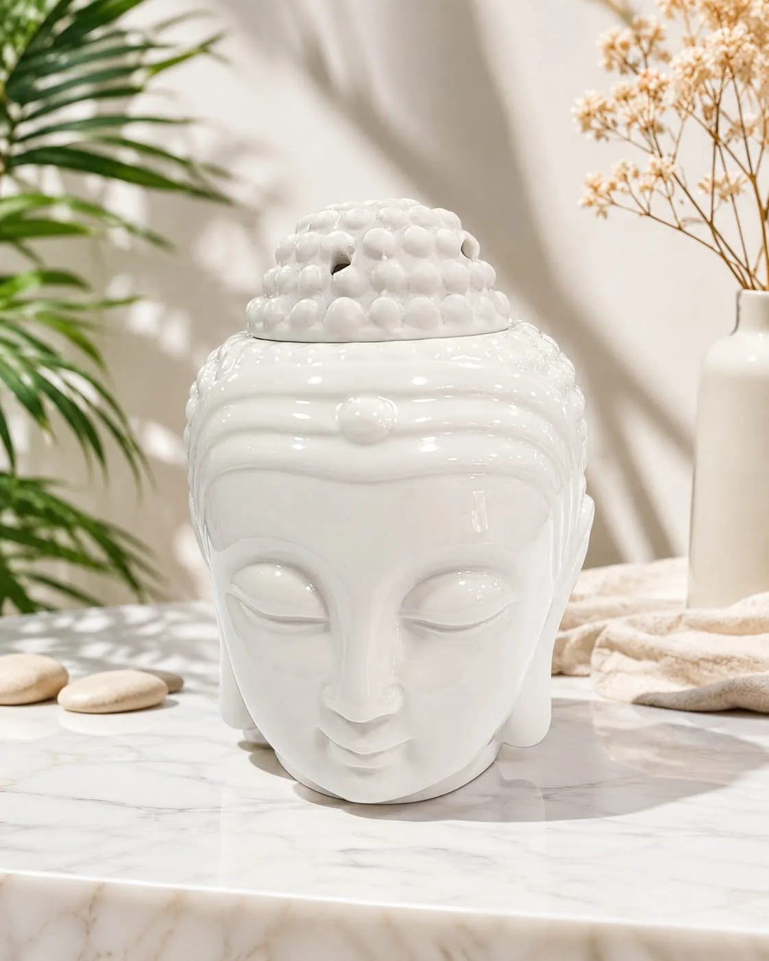 Difusor de Aroma Ceramico Cabeza de Buda – Blanco