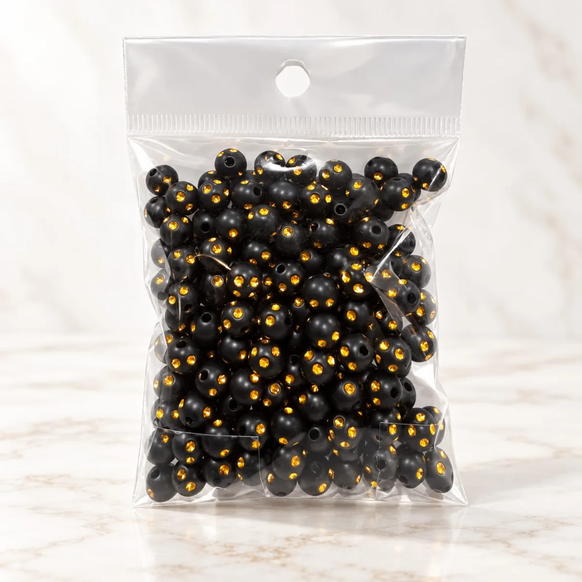Cuentas Acrílicas Negro con Puntos Dorados 8 mm