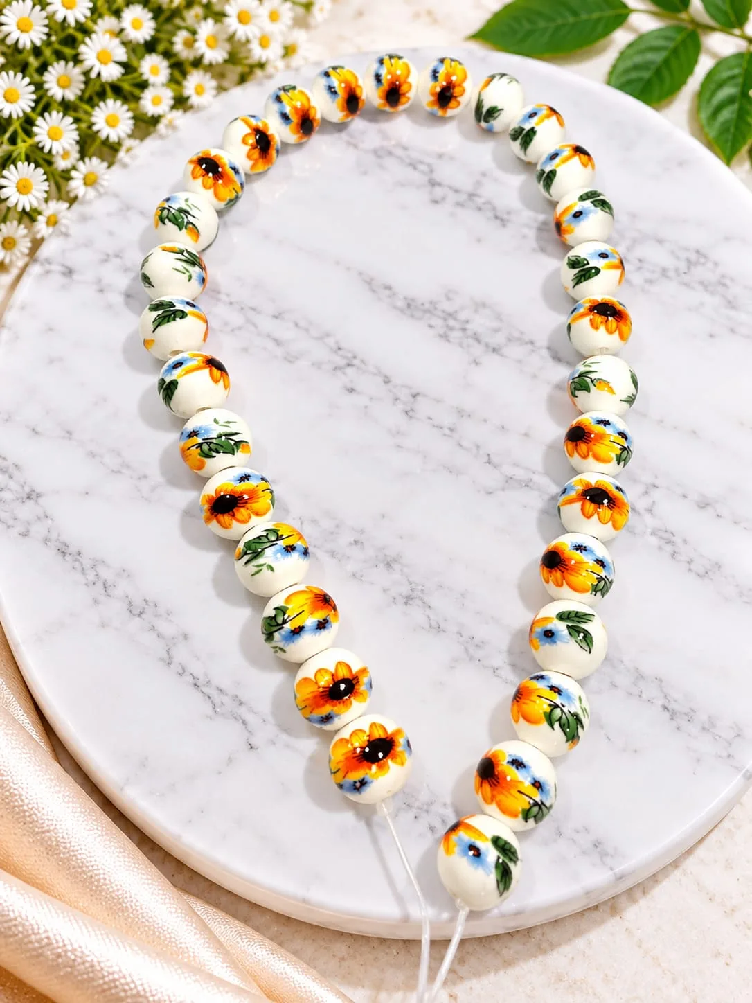 Cuentas de Cerámica con Girasol Naranja