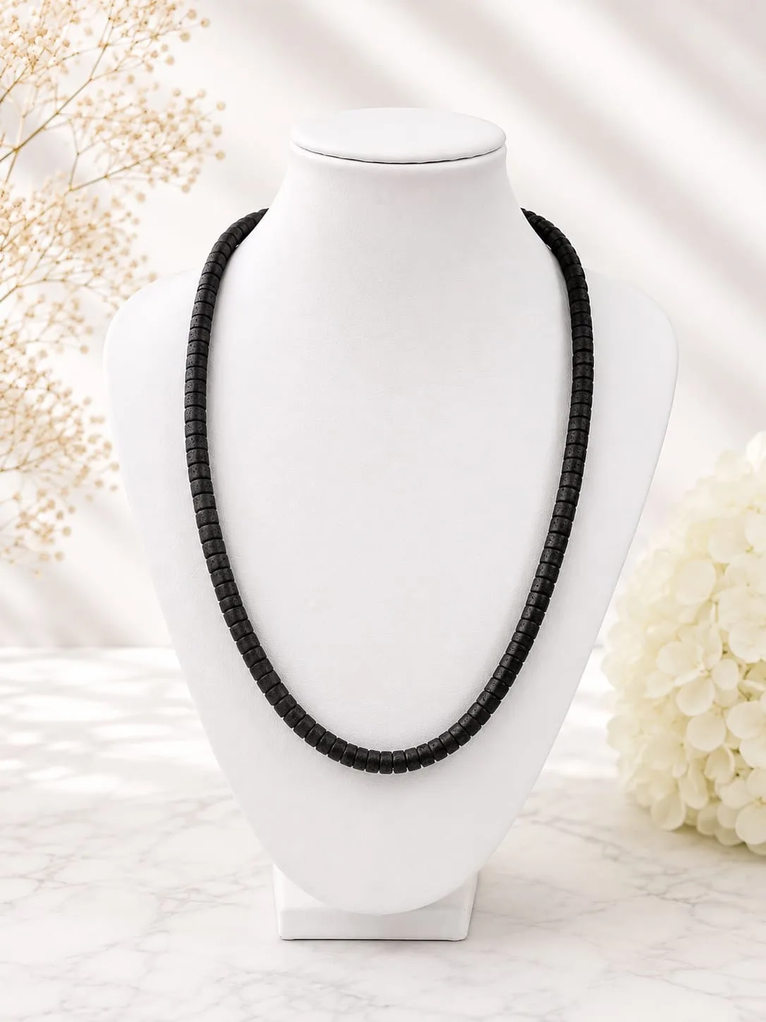 Collar de Piedra Lava Negra en Discos (Heishi)