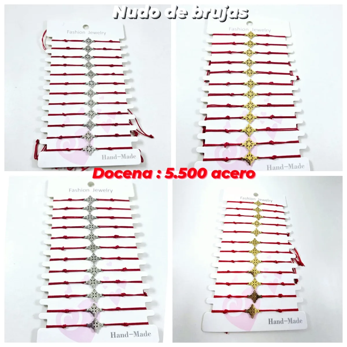 Pack 12 Pulsera del Nudo de Bruja en Acero Inoxidable con Hilo Rojo de Protección