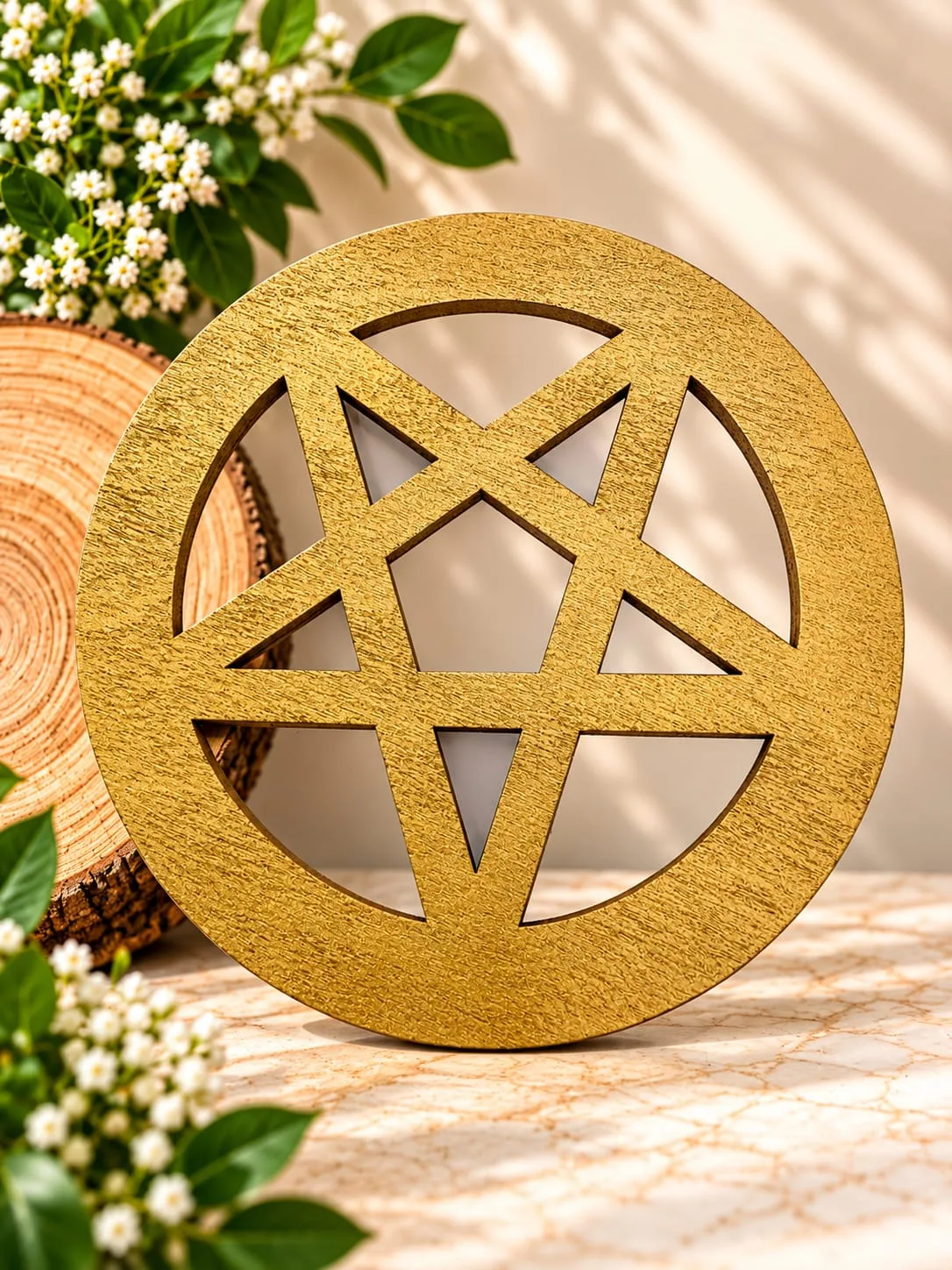 Rejilla de Madera Pentagrama Dorada 12x12 cm