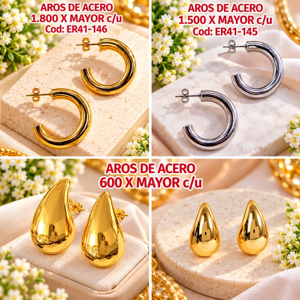 Aros de Acero Surtidos Dorados y Plateados