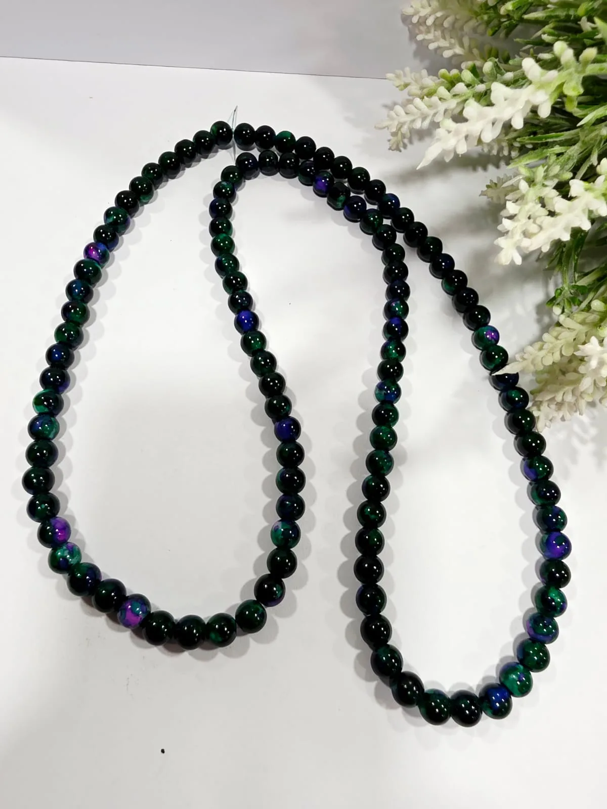Cuentas de Vidrio Jaspeado 8mm Negra Morada