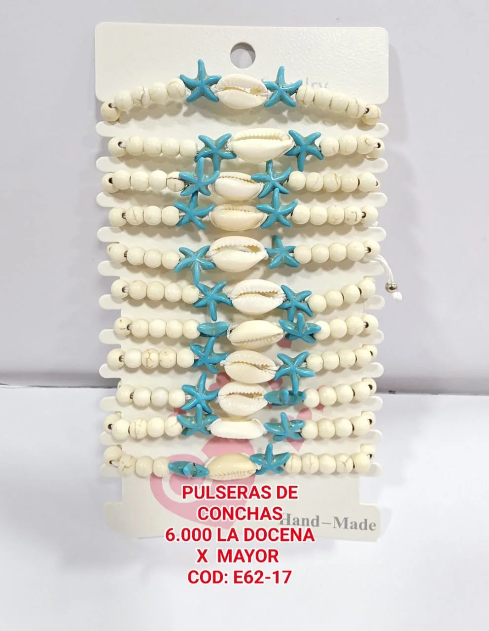 Pack 12 Pulsera Veraniega Marinera con Concha Cauri, Estrellas de Mar Azul Turquesa y Cuentas Turquesa Blanca