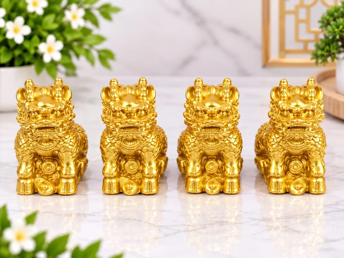 Figura de León Guardián Dorado (Fu Dog)