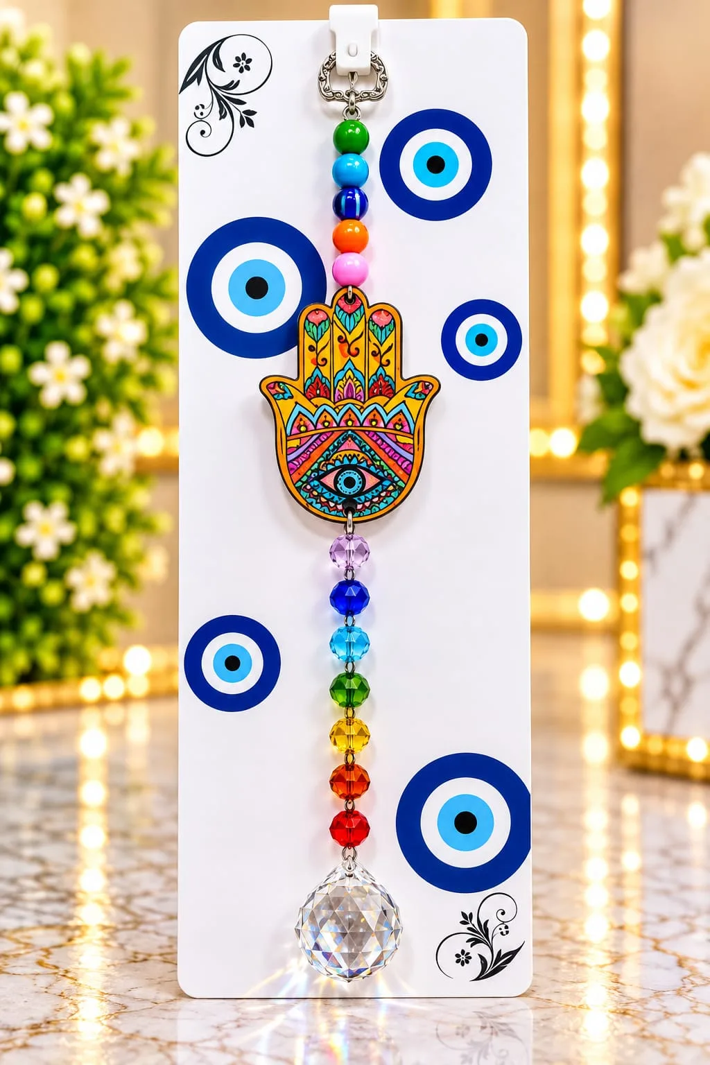 Colgante Mano de Fátima con 7 Chakras Naranjo y Multicolor