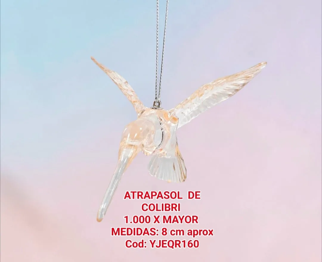 Atrapasoles Colgante Colibrí en Cristal Tallado Ámbar Claro