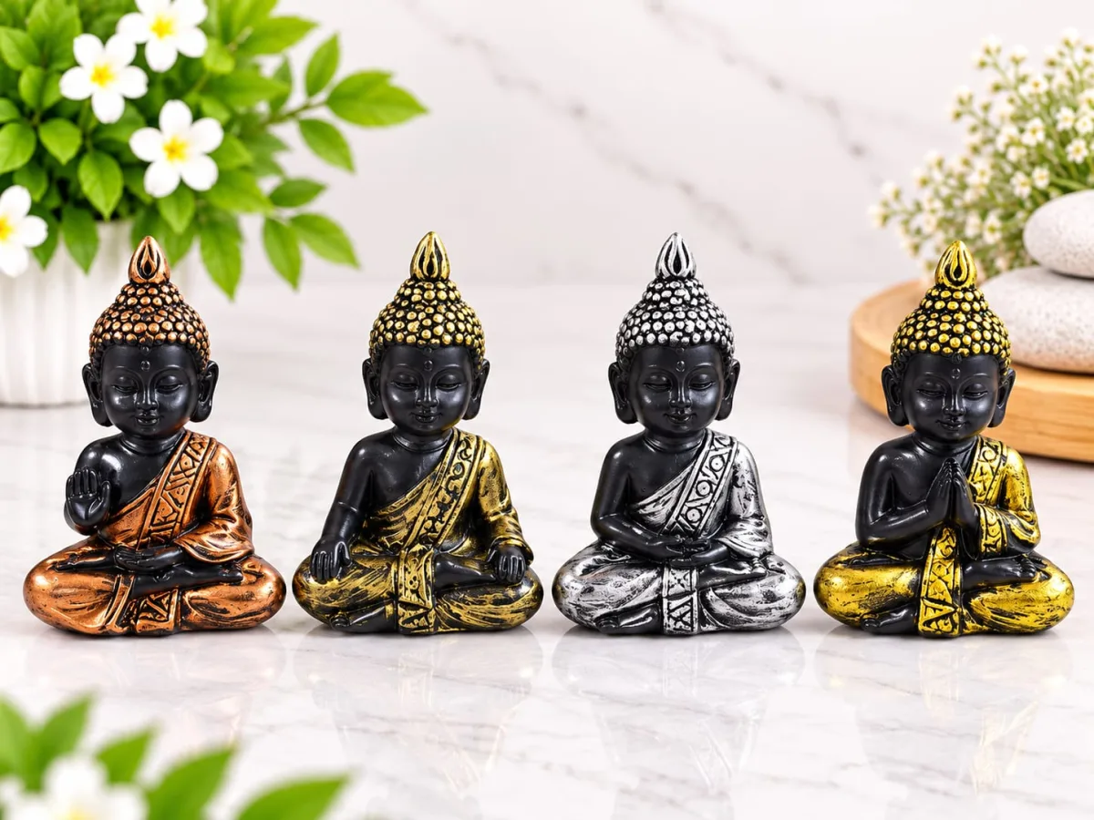 Figura de Buda en Mano Negra y Dorada