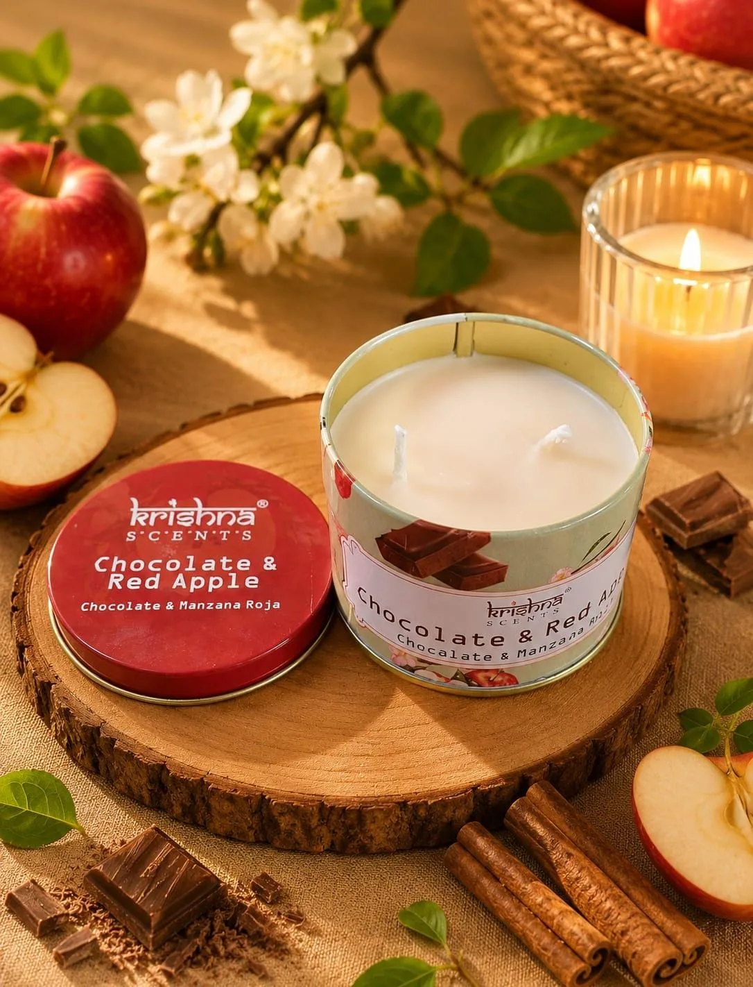 Vela Aromática Krishna Scents Chocolate y Manzana Roja