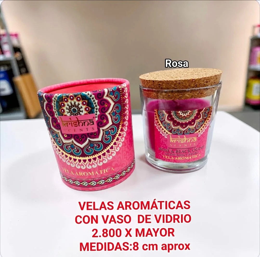 Velas Aromaticas Krishna Vaso de Vidrio Rosa