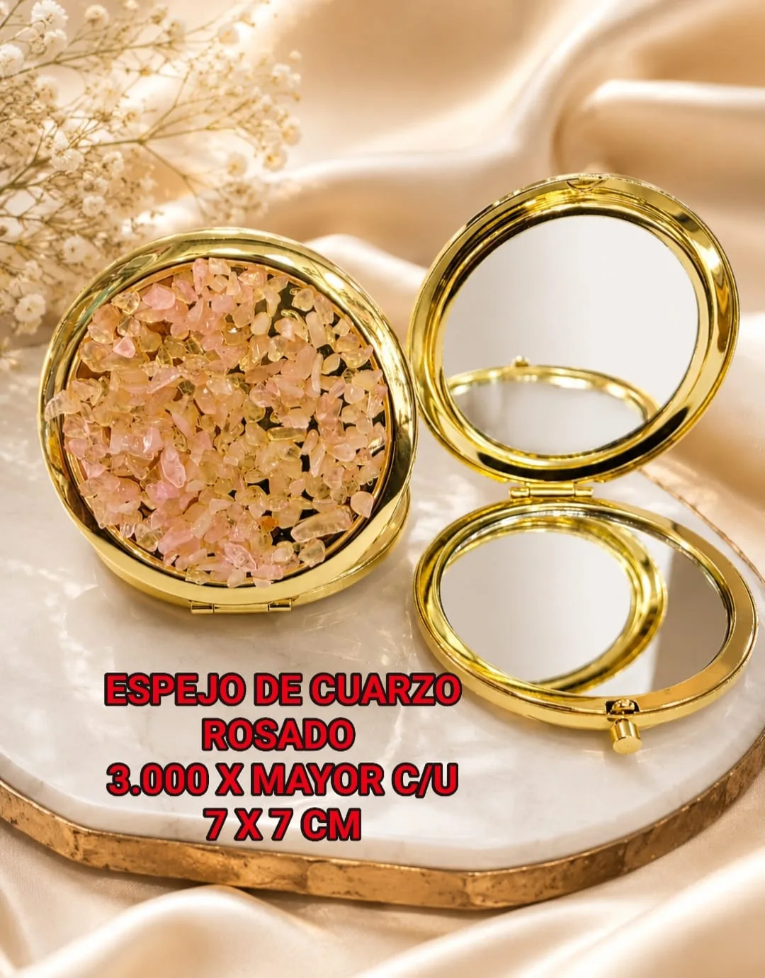Espejo de Cuarzo Rosado