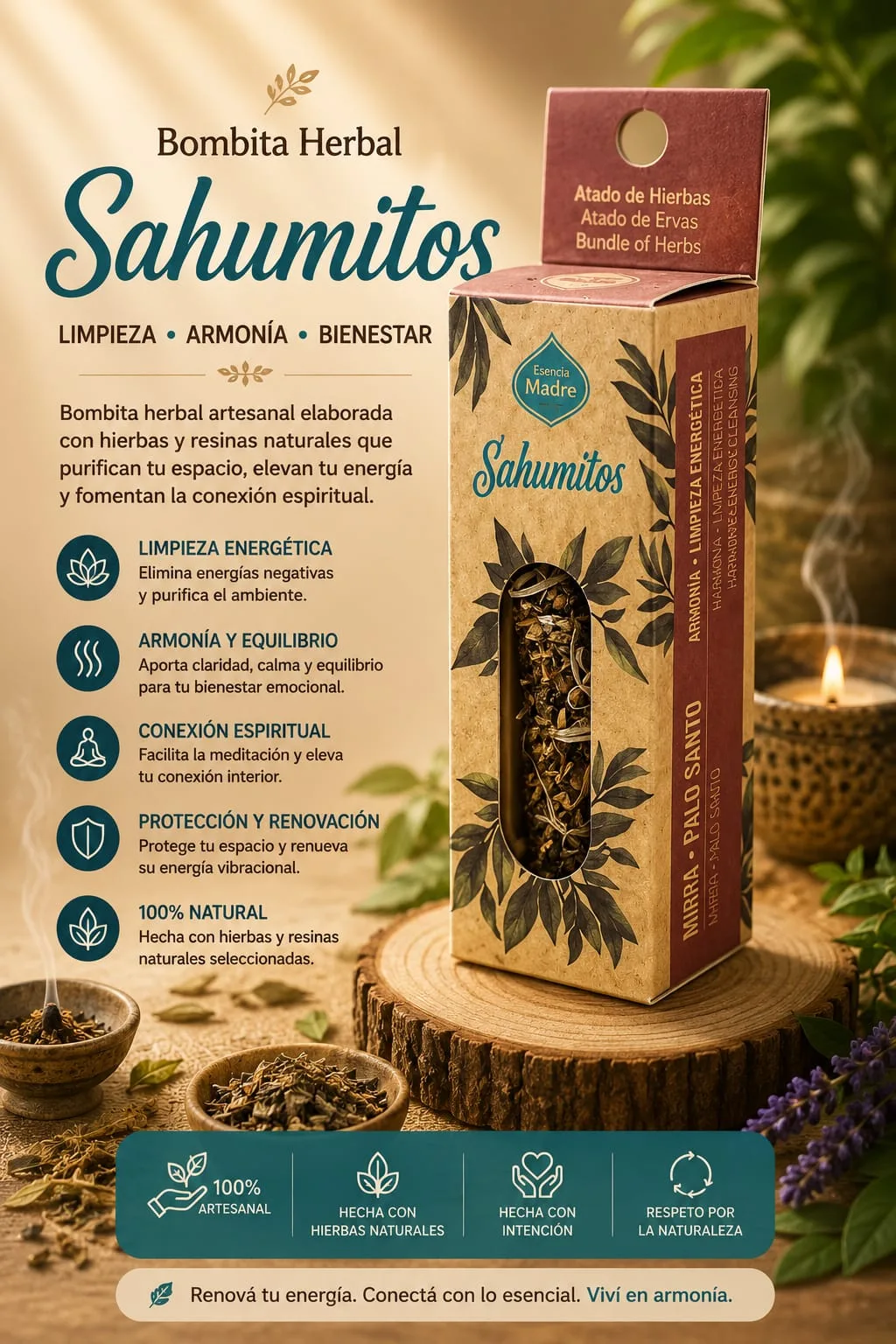 Sahumito - Mirra-Palo Santo (Armonía-Limpieza Energética)