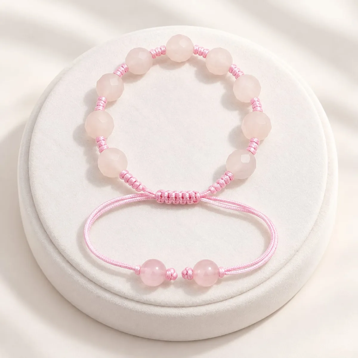 Pulsera Facetada Cuarzo Rosado 8 mm