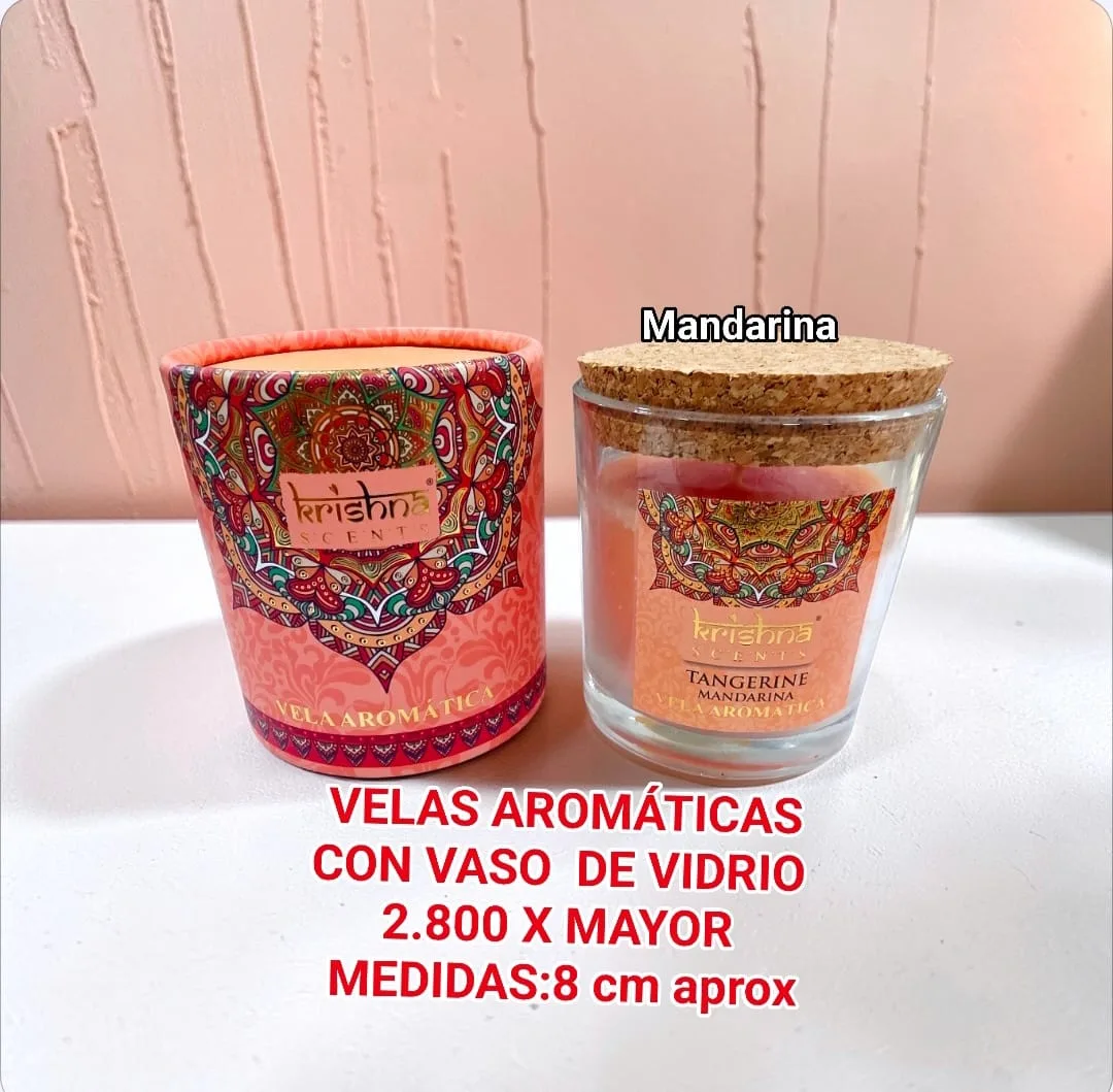 Velas Aromaticas Krishna Vaso de Vidrio Mandarina