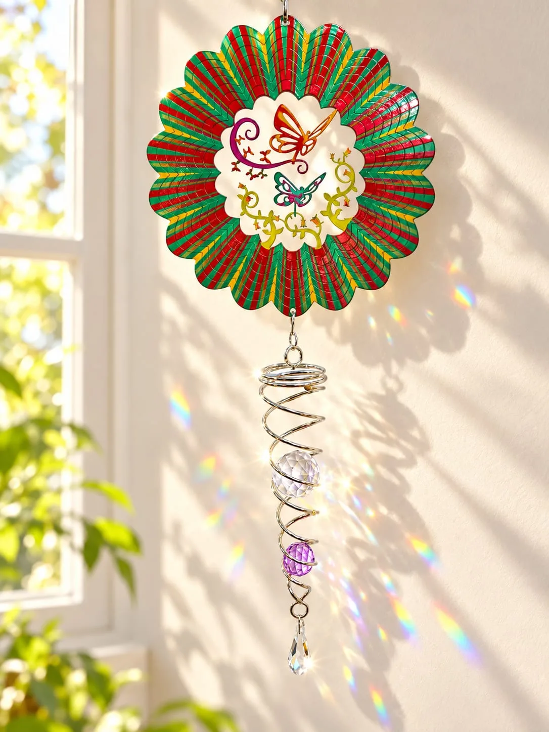 Spinner con Cristal Mariposas Verde y Rojo