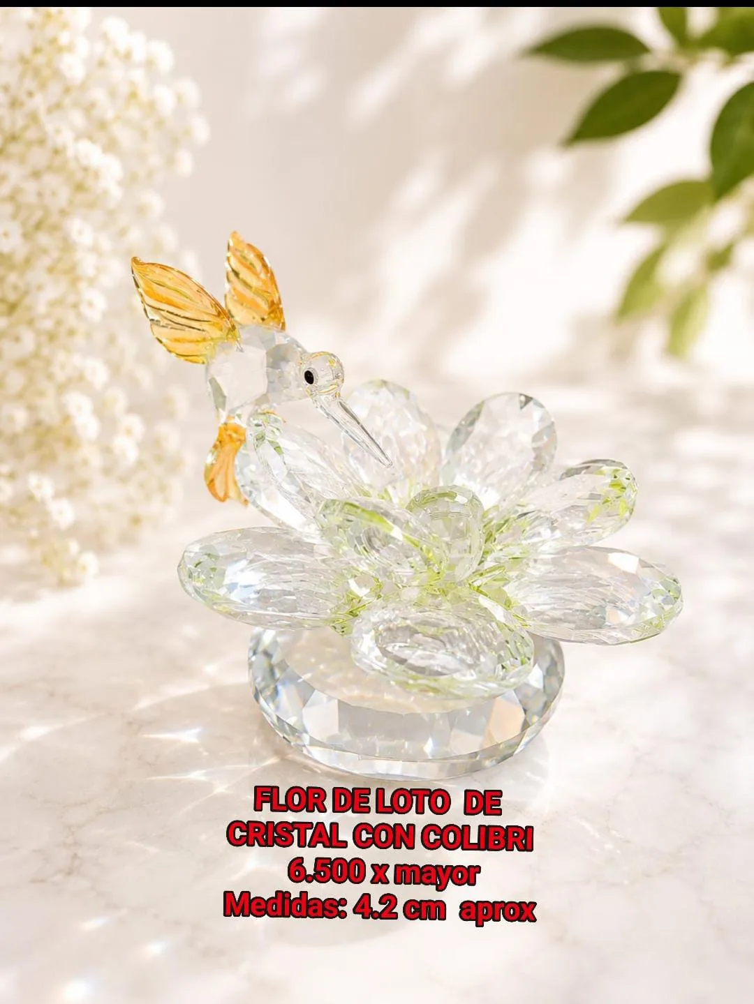Flor de Loto de Cristal con Colibrí