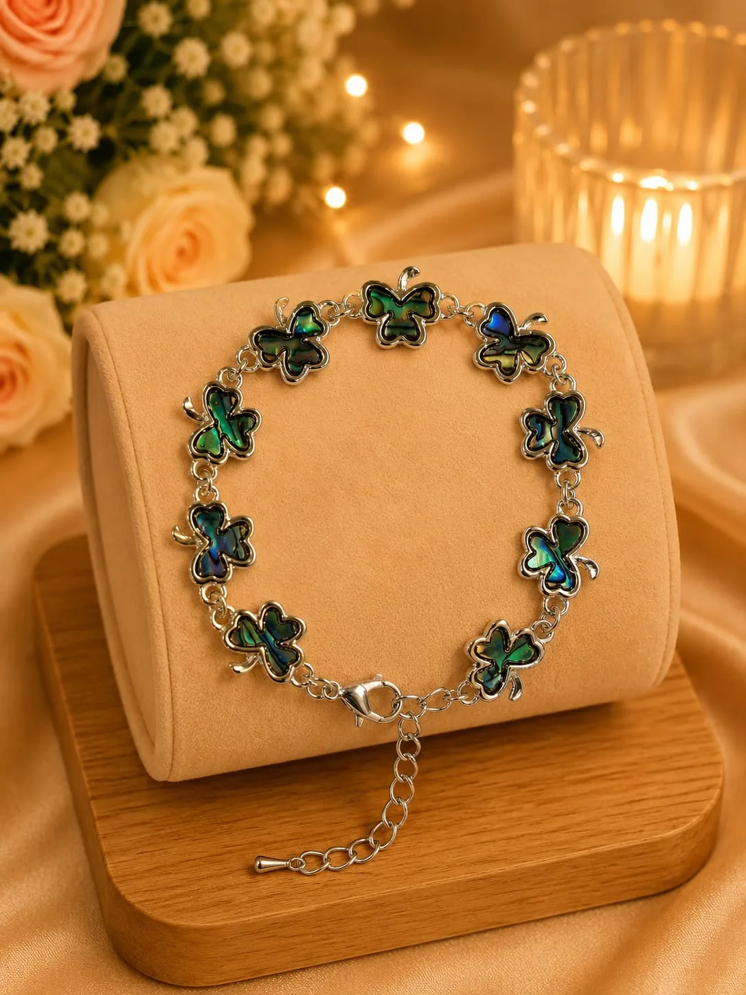 Pulsera de Avalón Natural - Trébol de 4 Hojas