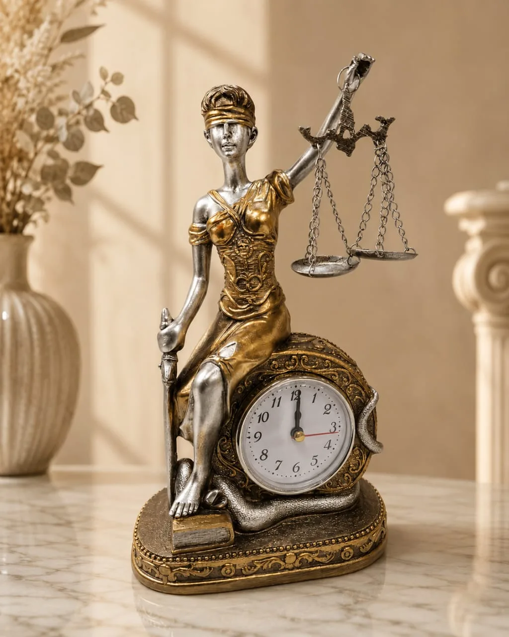 Dama de la Justicia con Reloj (Bronce y Plata)