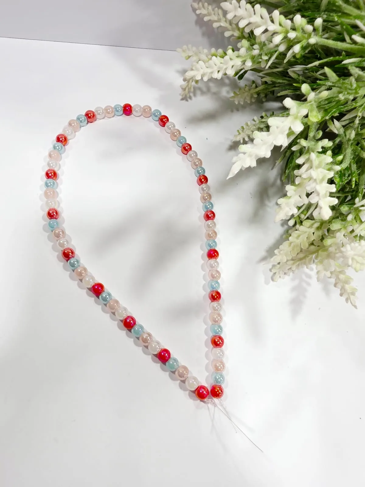 Collar de Perlas de Vidrio Multicolor Coral 6mm