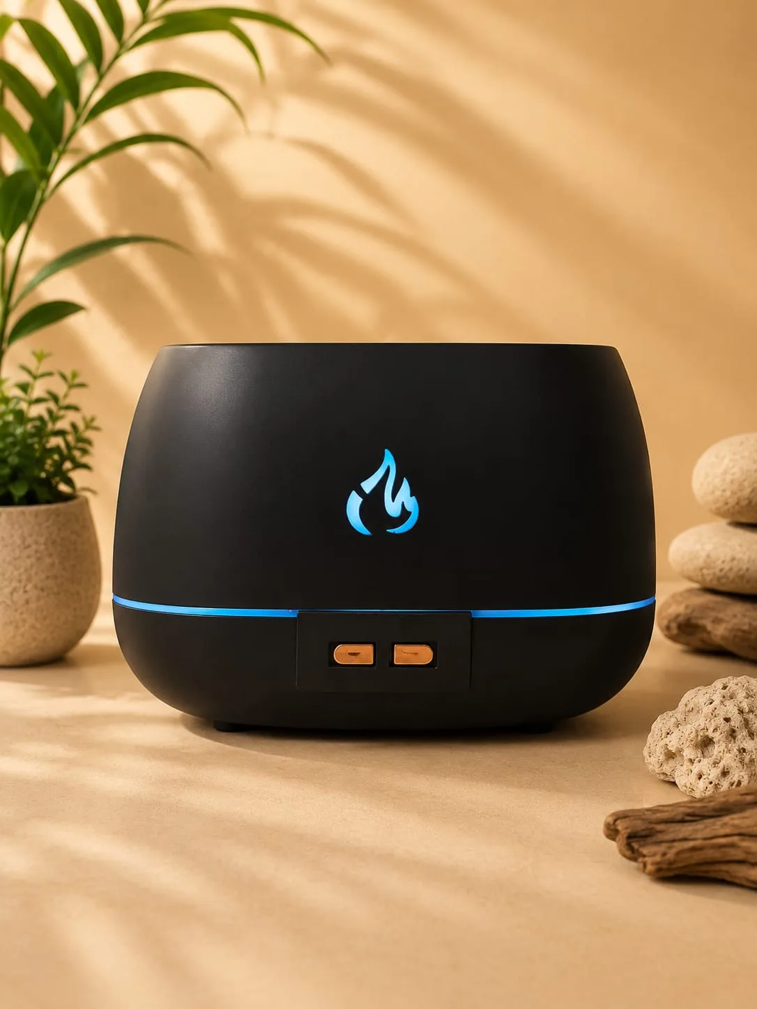 Difusor Humidificador Negro con Ícono de Llama