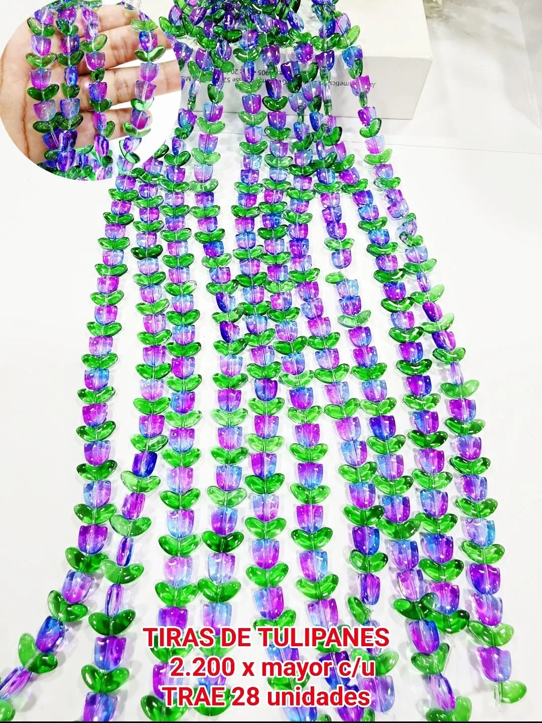 Tiras de Tulipanes - Morado/Azul con hojas verdes