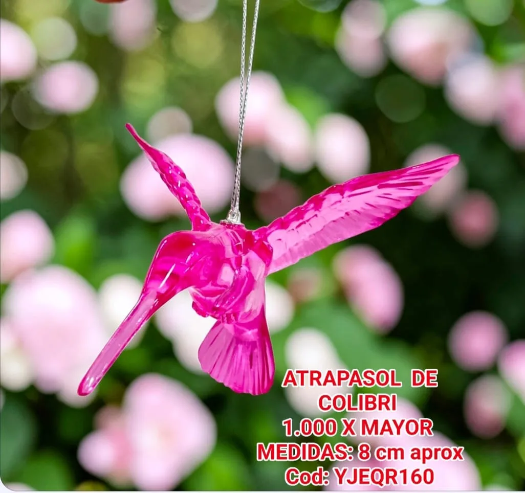 Atrapasoles Colgante Colibrí en Cristal Tallado Rosa Fucsia