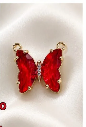 Colgante en Rodio - Conector mariposa roja