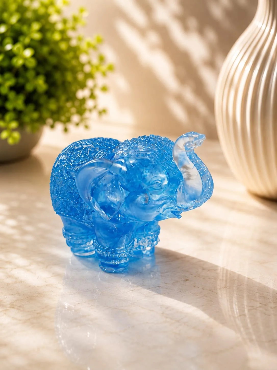 Elefante de Resina con Cuarzo Molido - Azul