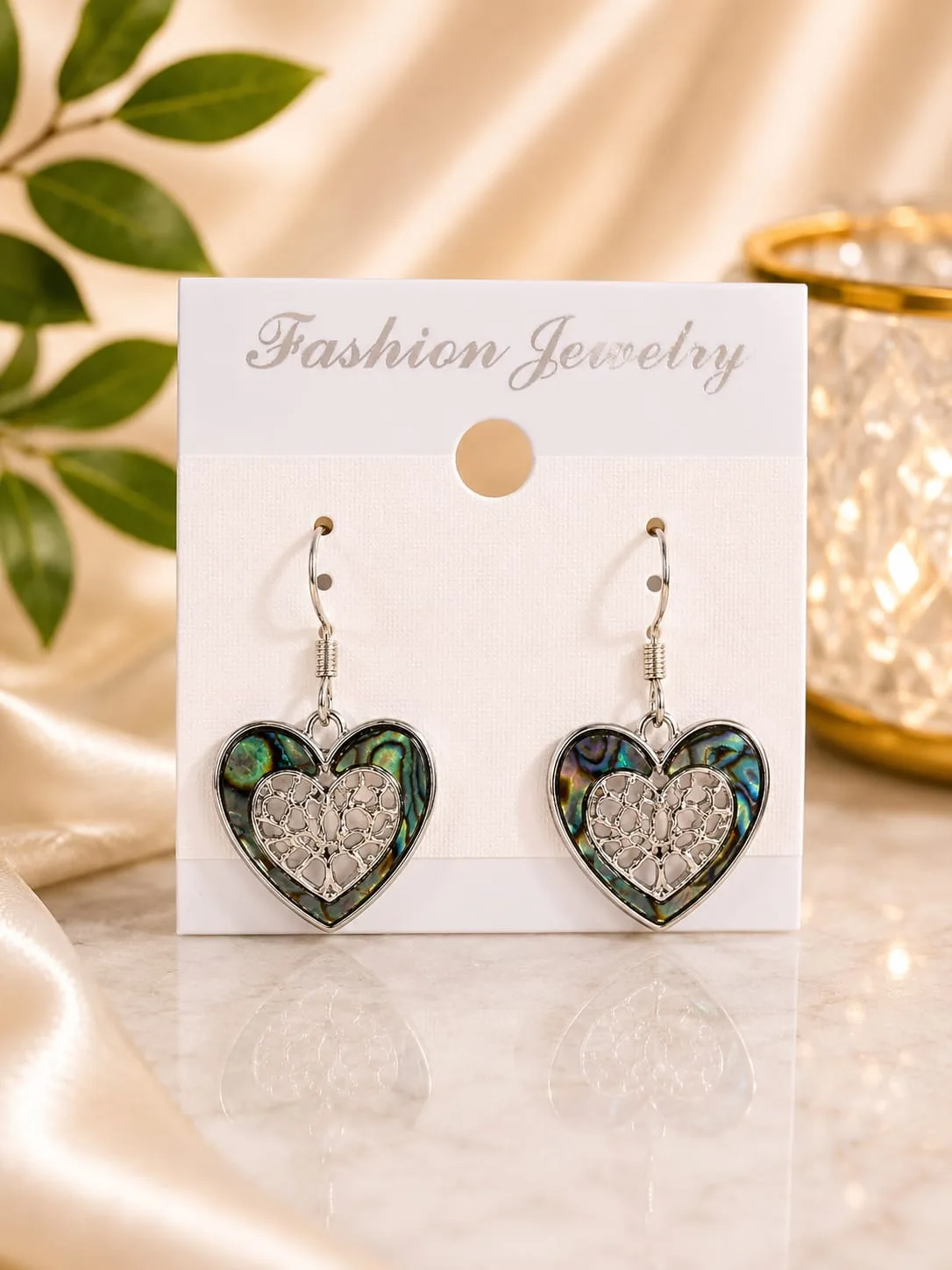 Aros de Avalón Natural con Peltre - Corazón Calado