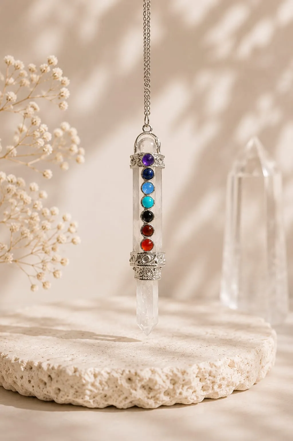 Péndulo Reiki 7 Chakras - Cuarzo Cristal