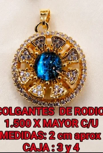 Colgante de Rodio - Circular con piedra azul central