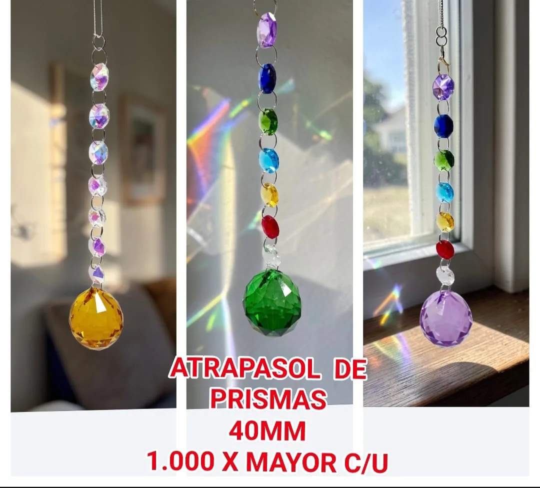 Atrapasoles Lineal de Cuentas Facetadas de Cristal y Esfera Prismática de Color
