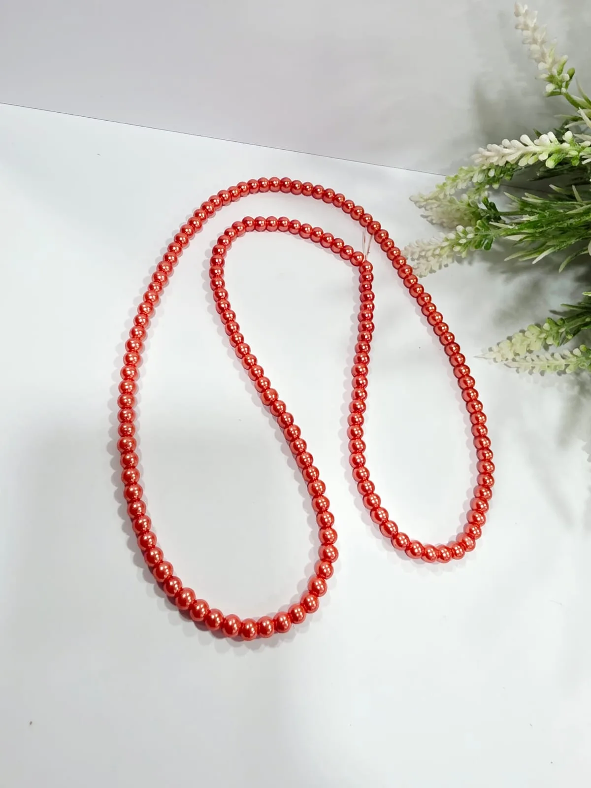 Collar de Perlas de Vidrio Coral 6mm