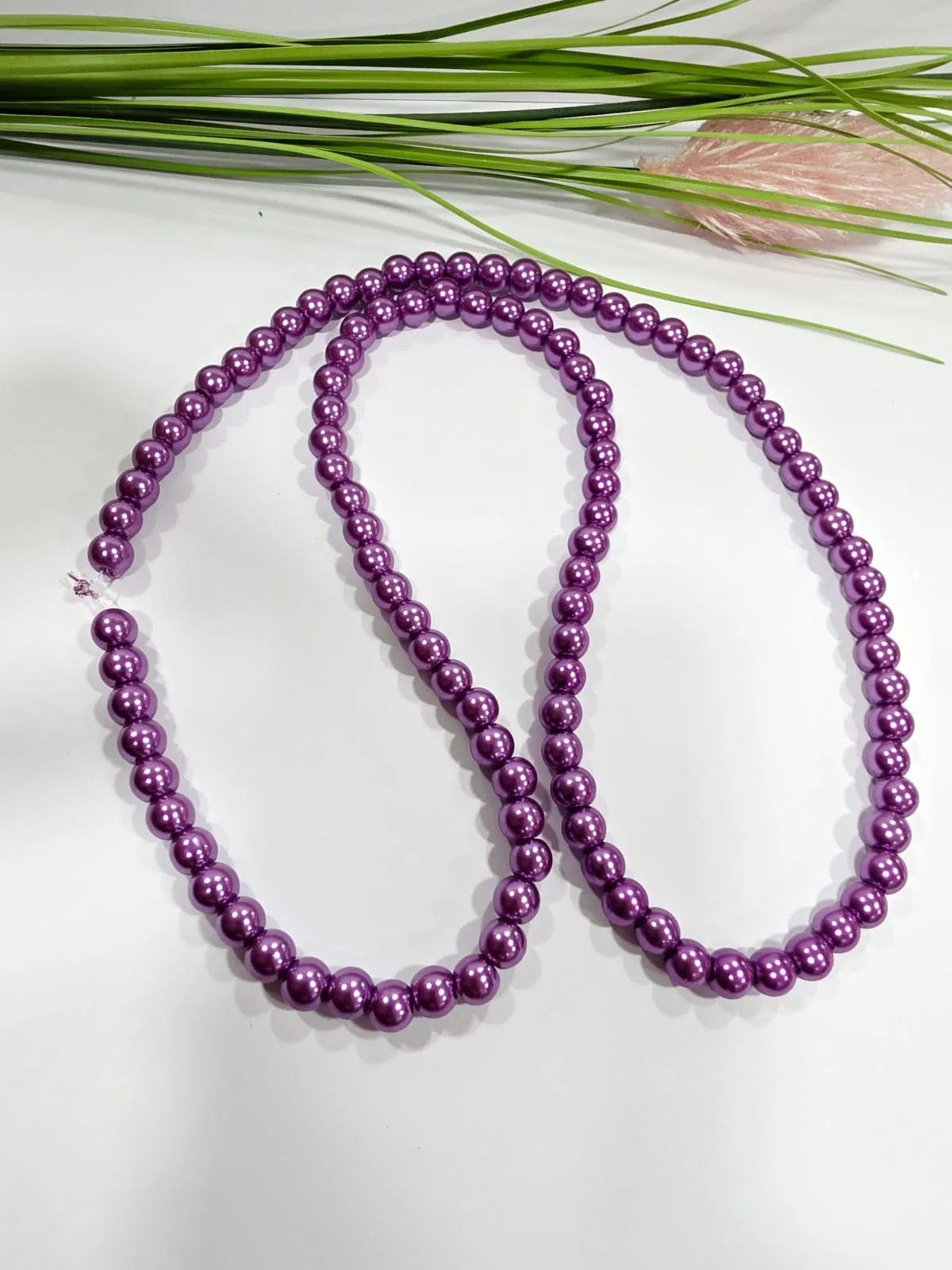 Collar de Perlas de Vidrio Lila 8mm