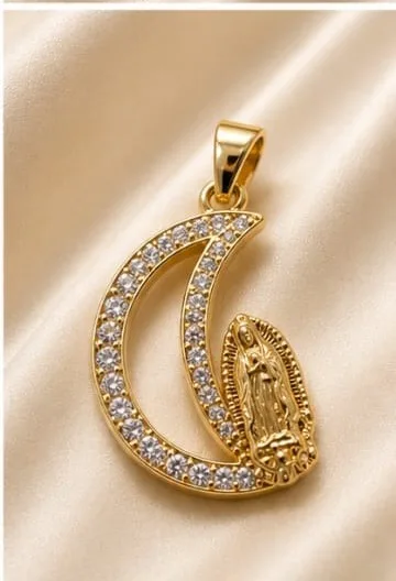 Colgante en Rodio - Luna con Virgen de Guadalupe