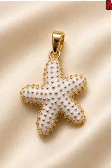 Colgante en Rodio - Estrella de mar blanca esmaltada