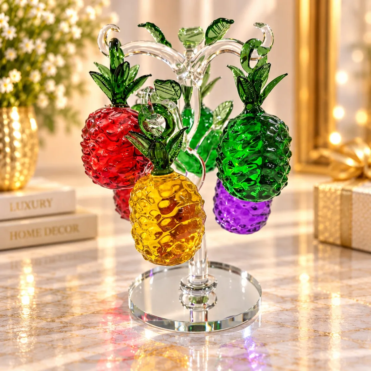 Figura de Cristal de Árbol de Piñas (Multicolor)