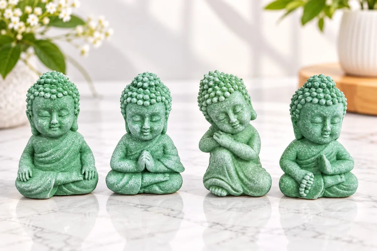 Figura de Buda Verde Piedra con Aureola