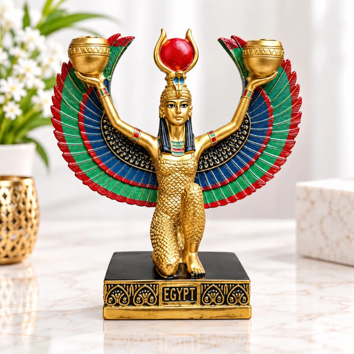 Figura de Isis Alada con Dos Copas